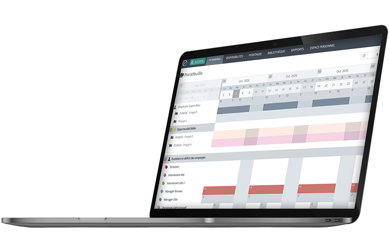 Vue du plan de charge prévisionnel avec projection des besoins en ressources sur plusieurs mois Vue du plan de charge prévisionnel avec projection des besoins en ressources sur plusieurs mois