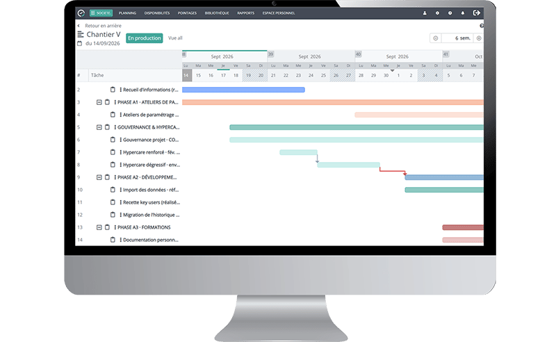 Diagramme de Gantt pour la planification des ressources, des projets et des tâches sur plusieurs semaines Diagramme de Gantt pour la planification des ressources, des projets et des tâches sur plusieurs semaines